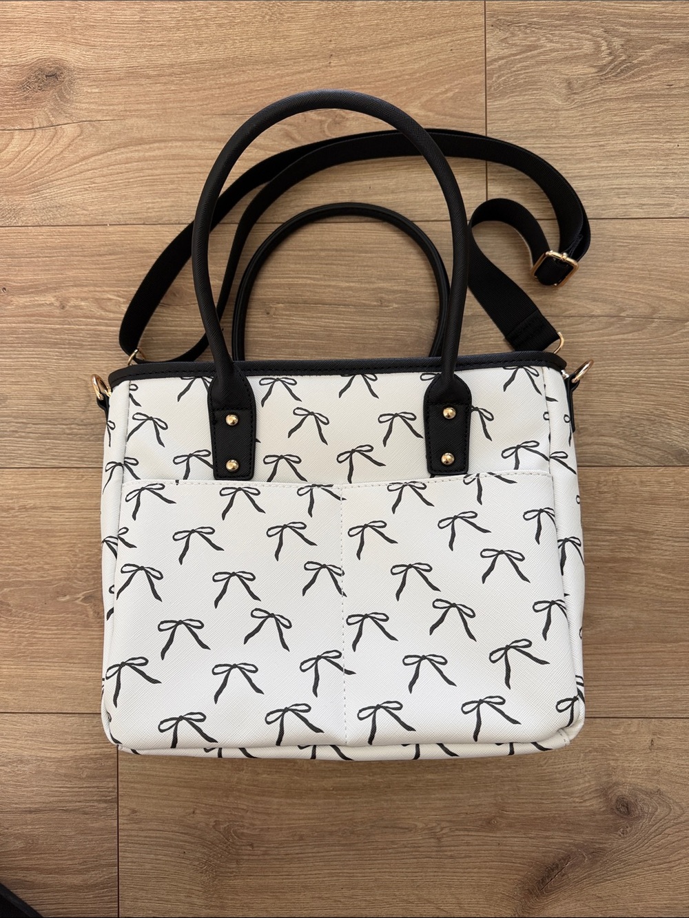 Lunch Bag White Bow-Print Black Trim